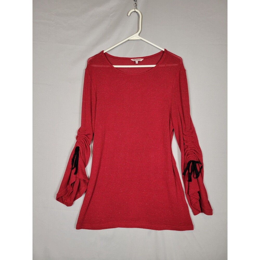 Juicy Couture Cinch Bell-Sleeve Red Sparkly Sweater Womens Large Top Romantic